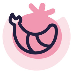 Obraz premium Minimalistic shofar and pomegranate icon with pastel garnet shadow on white background, Jewish holiday concept.