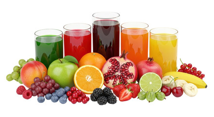 Isolated variety of fruits and juices