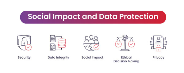 Social Impact and Data Protection Vector Icon Set &ndash; Social Impact, Ethical Decision Making, Data Integrity
