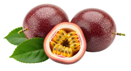 Isolated Passion Fruit Whole and Halved