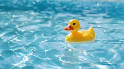 Playful yellow duck floating on water in a swimming pool