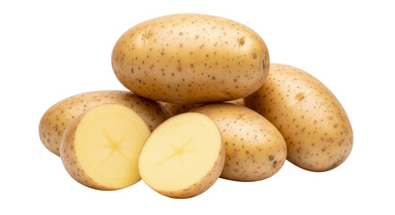 Isolated Pile of Potatoes with Cut Potato