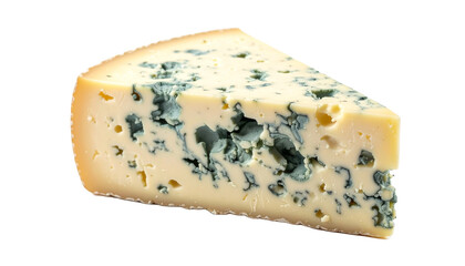 A wedge of creamy blue cheese with visible blue veins. The cheese has a pale yellow color and a slightly crumbly texture.