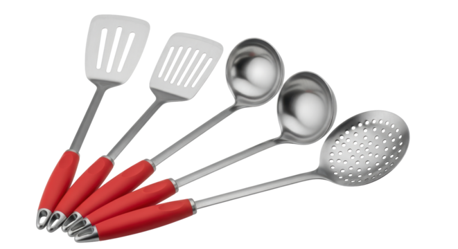 Isolated Kitchen Utensils Set with Red Handles