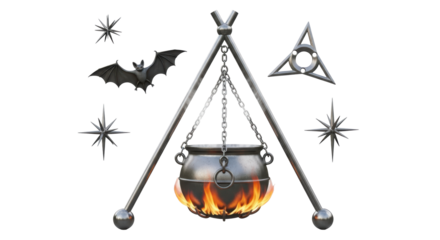 Isolated Witch Cauldron with Fire
