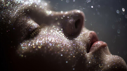 Close-up of a person enveloped in a silvery aura of mystical light