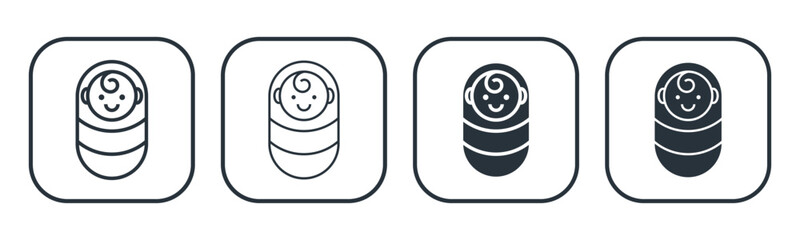 New born baby line and glyph icon, baby with swaddle icon vector illustration, on a white background.