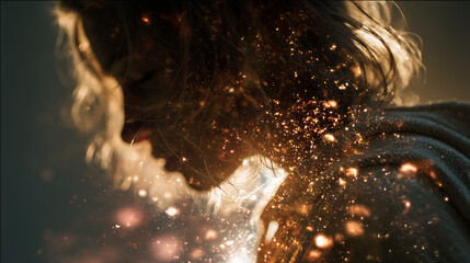a glowing aura with sparkles and light particles around a person