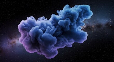 Ethereal Nebula: Swirling Blue and Purple Ink Cloud Against Starry Galaxy Backdrop