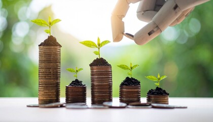 A hand-planting money with plants on the coin, concept of financial growth and investment