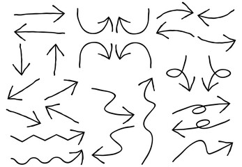 様々な種類の矢印の手書きイラストセット・黒