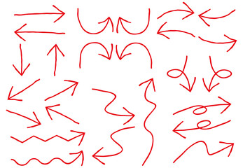 様々な種類の矢印の手書きイラストセット・赤