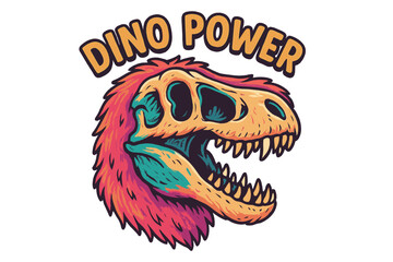 Dino Power showcases a colorful dinosaur skull design with vibrant colors and bold text highlighting prehistoric themes