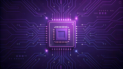 Glowing Microchip on Circuit Board Representing Modern Computing Technology