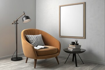 Cozy reading nook with orange accent chair and modern floor lamp