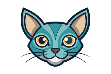 Fototapeta premium Stylized Teal Cat Face Graphic with Orange Eyes feline