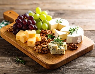 Gourmet Cheese Board with Grapes, Walnuts and Rosemary