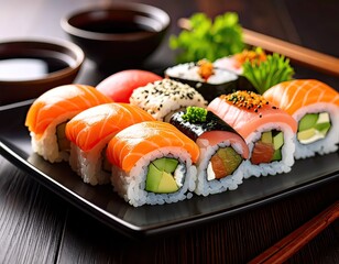 Assorted Sushi Plate with Salmon and Avocado Rolls