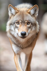 Obraz premium Majestic wolf with piercing eyes in natural wildlife habitat, showcasing beauty and power