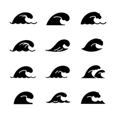 Obraz premium Collection of Minimalist Black Wave Silhouettes Representing Ocean, Sea, and Natural Power in Simple Graphic Forms