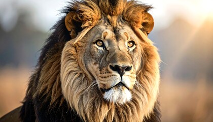 Fototapeta premium Majestic lion portrait in golden light