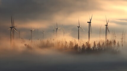Fototapeta premium Misty morning wind farm