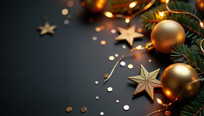 Fototapeta premium New Year's background with golden ornaments and festive decorations