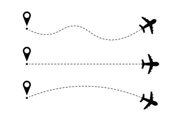 Airplane Flight Path with Location Marker Vector Set
