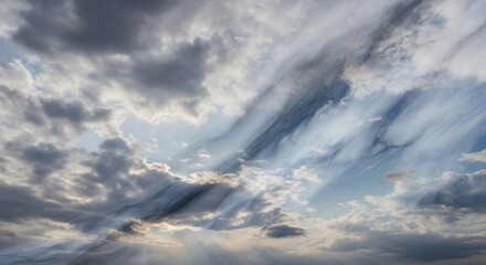 Dramatic sky filled with swirling clouds and streaks of light.