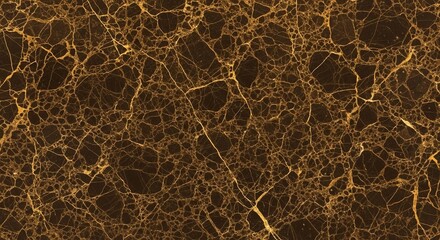 Abstract close-up of a dark brown marble surface with intricate golden veins creating a complex, organic pattern.