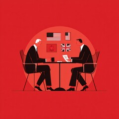 International business negotiation scene with digital contract floating in focus, blurred background