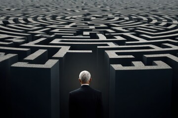 Man standing in mirror maze, confusion 