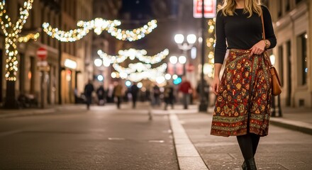 Obraz premium Stylish Festive Outfits: Wrap Skirts and Fashion Ideas to Shine in the City Streets Under Night Lights
