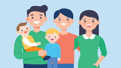 Vector art of happy family with young children