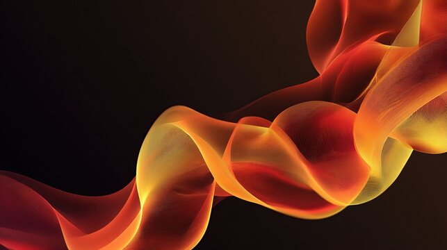 Abstract, flowing, transparent ribbon-like shapes in fiery reds, oranges, and yellows. - Powered by Adobe