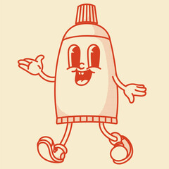 Charming retro tube mascot - toothpaste or cream. Vintage vector illustration for hygiene & cosmetic branding.