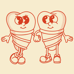 Playful tooth implant character - cute 70s-80s vector art for dental surgery marketing and education