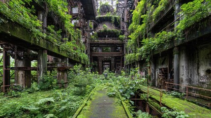 Lush overgrown factory