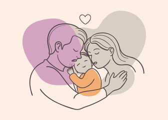 Vector art of parents holding their baby