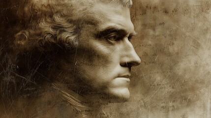 old worn vintage sepia toned polaroid photo of president Thomas Jefferson