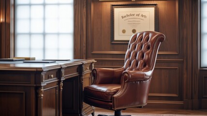 Leather executive chair positioned in traditional office study