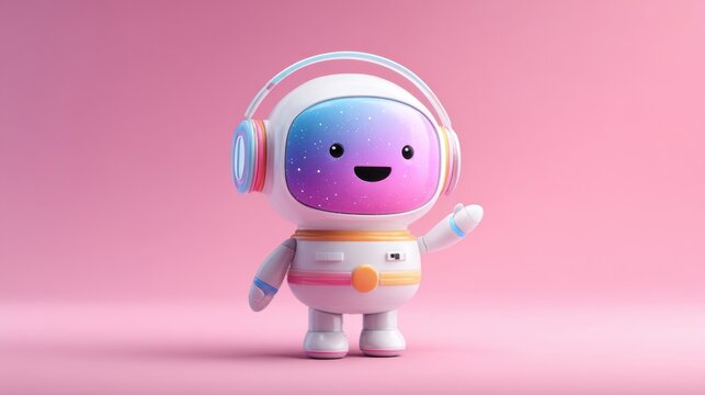 An animated virtual assistant designed as a charming spaceexplorer chatbot presenting colorful graphics and intriguing planet trivia. Ideal for content creators in the science vlogging