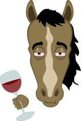 Obraz premium vector illustration character face hose cartoon, with a drunk expression and a glass of wine in his hand