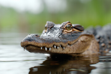 Obraz premium Majestic Alligator Reptile in Wildlife Nature with Sharp Teeth and Powerful Eyes