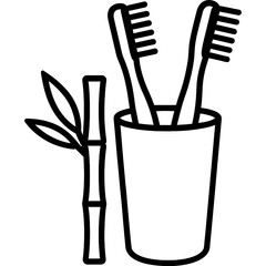 Bamboo toothbrushes outline icon vector