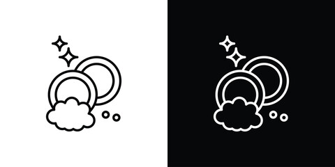 Washing dishes icon. Stroke pictogram. Vector illustration. Vector sign for mobile app and websites.