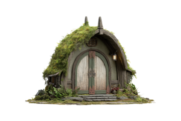 Charming hobbit house fantasy forest png art