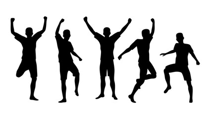 Soccer Players Kicking Ball and Celebrating Victory on Field