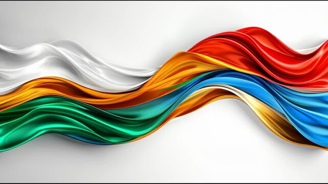 Abstract green, blue, white, gold, red colors silk fabric waving on white background. Disability Pride Month color background