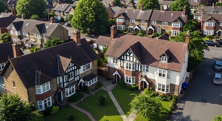 Traditional Tudor-style homes in Hatch End with brick and timber exteriors, typical of suburban London.